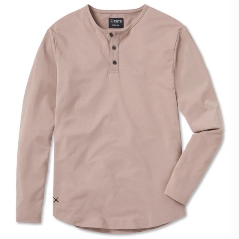 Cuts Clothing Men's Long Sleeve Henley Split-Hem T Shirt Size Medium Brown